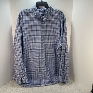 Ralph Lauren Mens 2XB Long Sleeve Blue Plaid Pony Logo Shirt